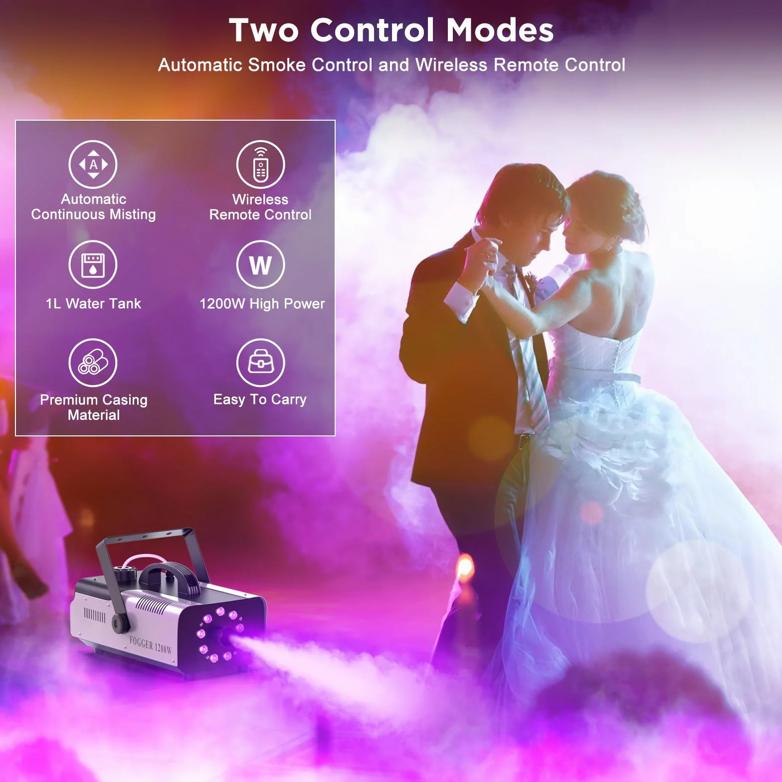 1200W Nebelmaschine 9 RGB 3 in 1 LED Rauchmaschine mit kabelloser tragbar Smoke Machine für Bar Hochzeitsfeiern Disco Party Club Bühnenauftritte Halloween
