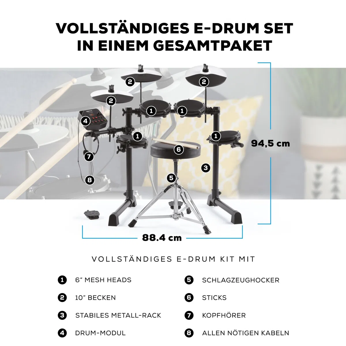 Alesis Debut Kit - Kinder Drum Kit mit 4 Mesh E-Drum Set Pads, 120 Sounds, 100 Lektionen, Schlagzeughocker, Drum Sticks, Stimmschlüssel und Kopfhörern