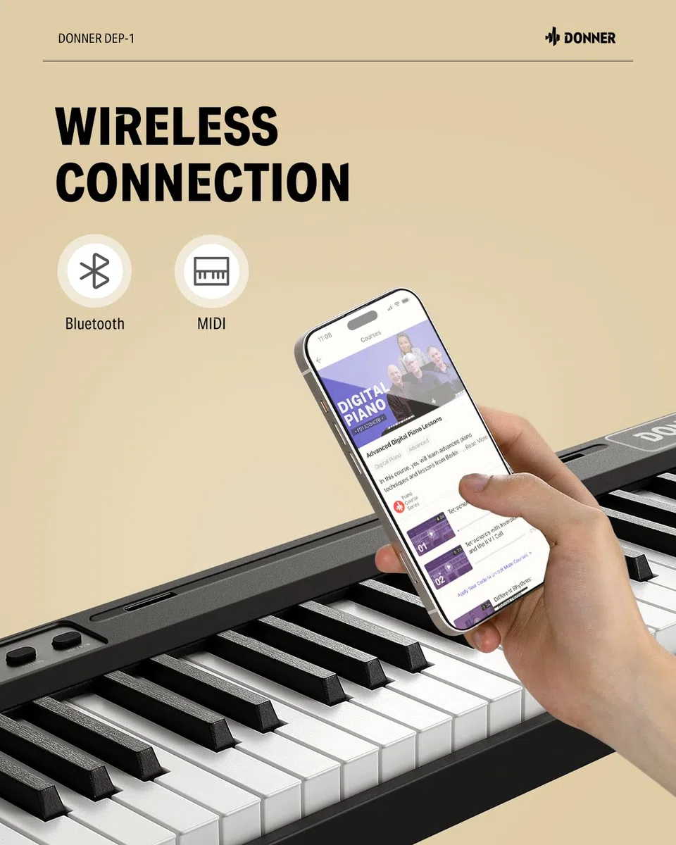 Donner DEP-1 Piano Keyboard 88 Tasten, Anfänger Digital Keyboard Piano Geschwindigkeitsempfindliche Tasten, Tragbares E-Piano mit Ständer, Sustain Pedal, Tragetasche und Keyboard-Aufklebern
