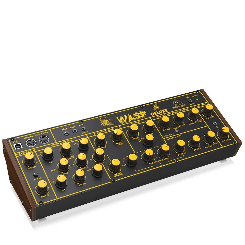 Behringer Wasp Deluxe Legendärer analoger Synthesizer mit Dual OSCs, Multi-Mode VCF, 16-stimmiger Poly Chain und Eurorack-Format & Roland Gold-Serie Premium-MIDI-Kabel, Länge: 3 ft./1 m – RMIDI-G3