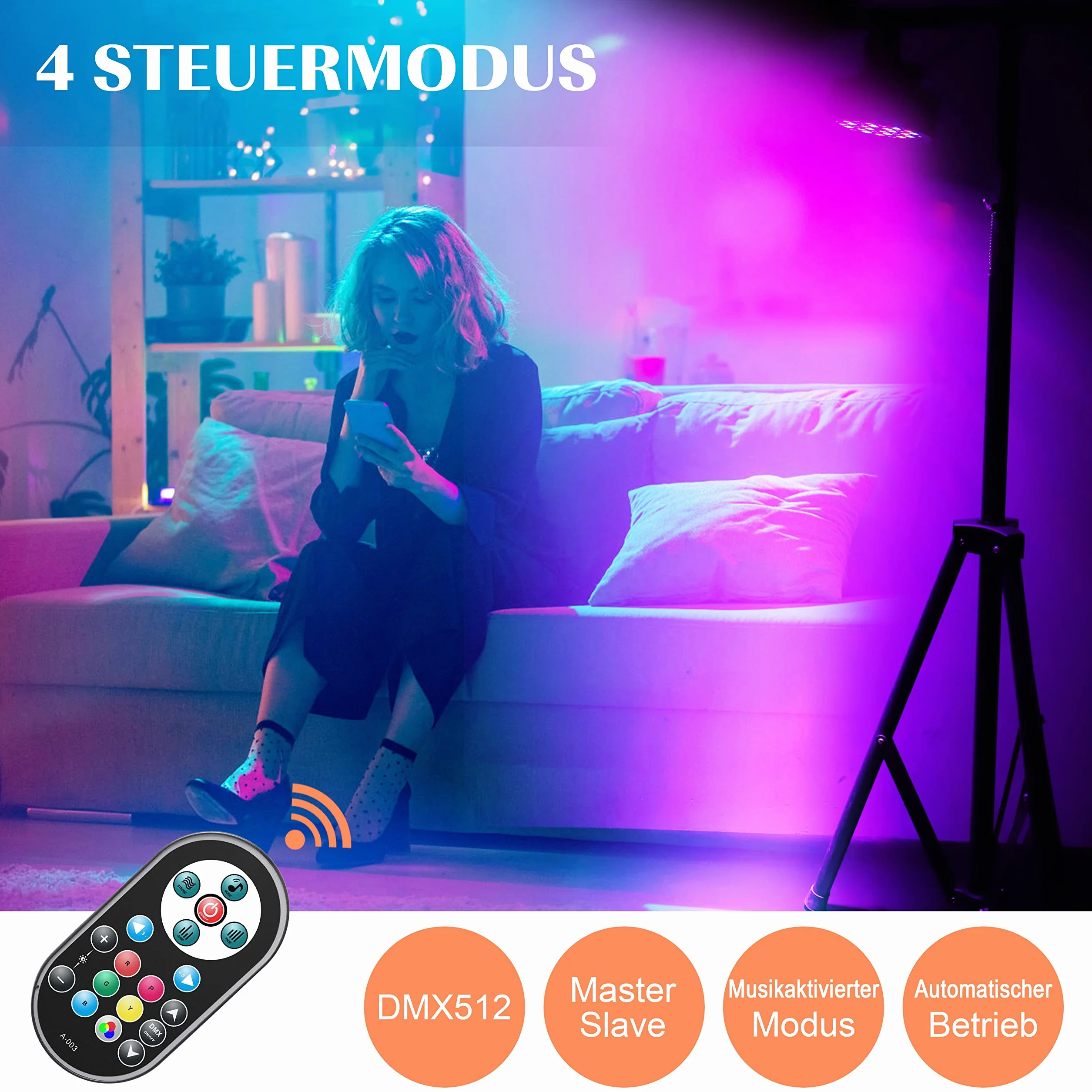 U`King 4 Pack RGB LED Par Strahler, 36 LED Bühnenlicht Partylicht mit Fernbedienung, Discolicht Scheinwerfer Bunt Beleuchtung für Moving Head DJ Party Show Bar Nebelmaschine Halloween Weihnachten