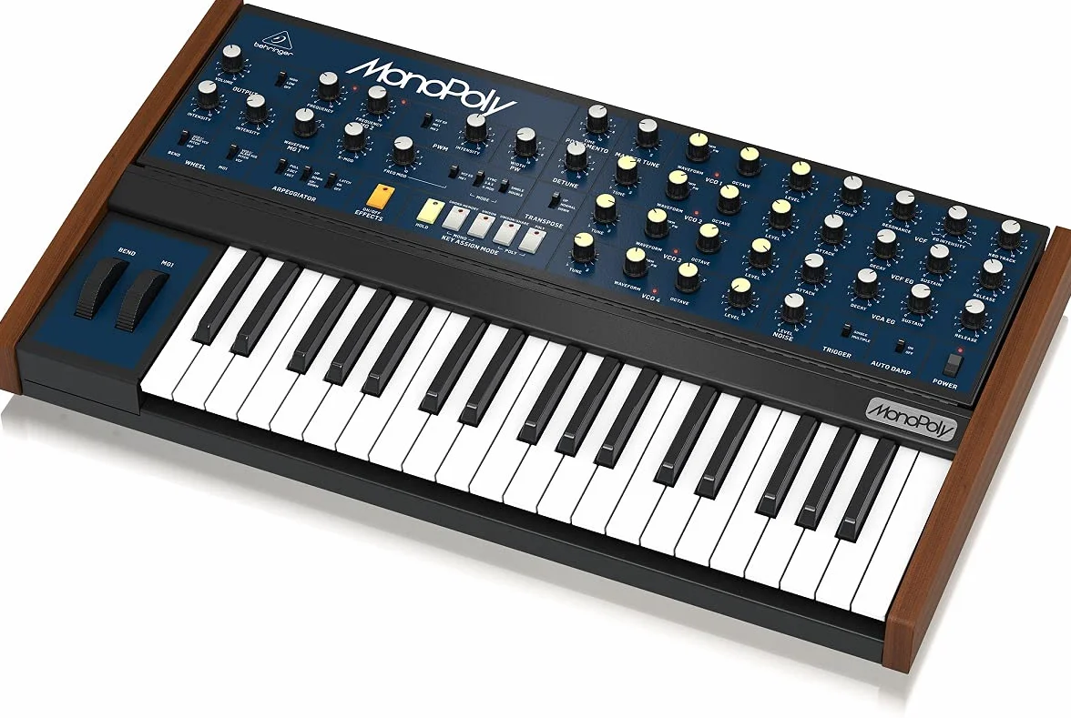 Behringer MONOPOLY Analoger 4-stimmiger polyphoner Synthesizer mit 37 Tasten in voller Größe, 4 VCOs, VCF, 2 LFOs, 2 Hüllkurven, Sync- und Cross-Modulation und Arpeggiator
