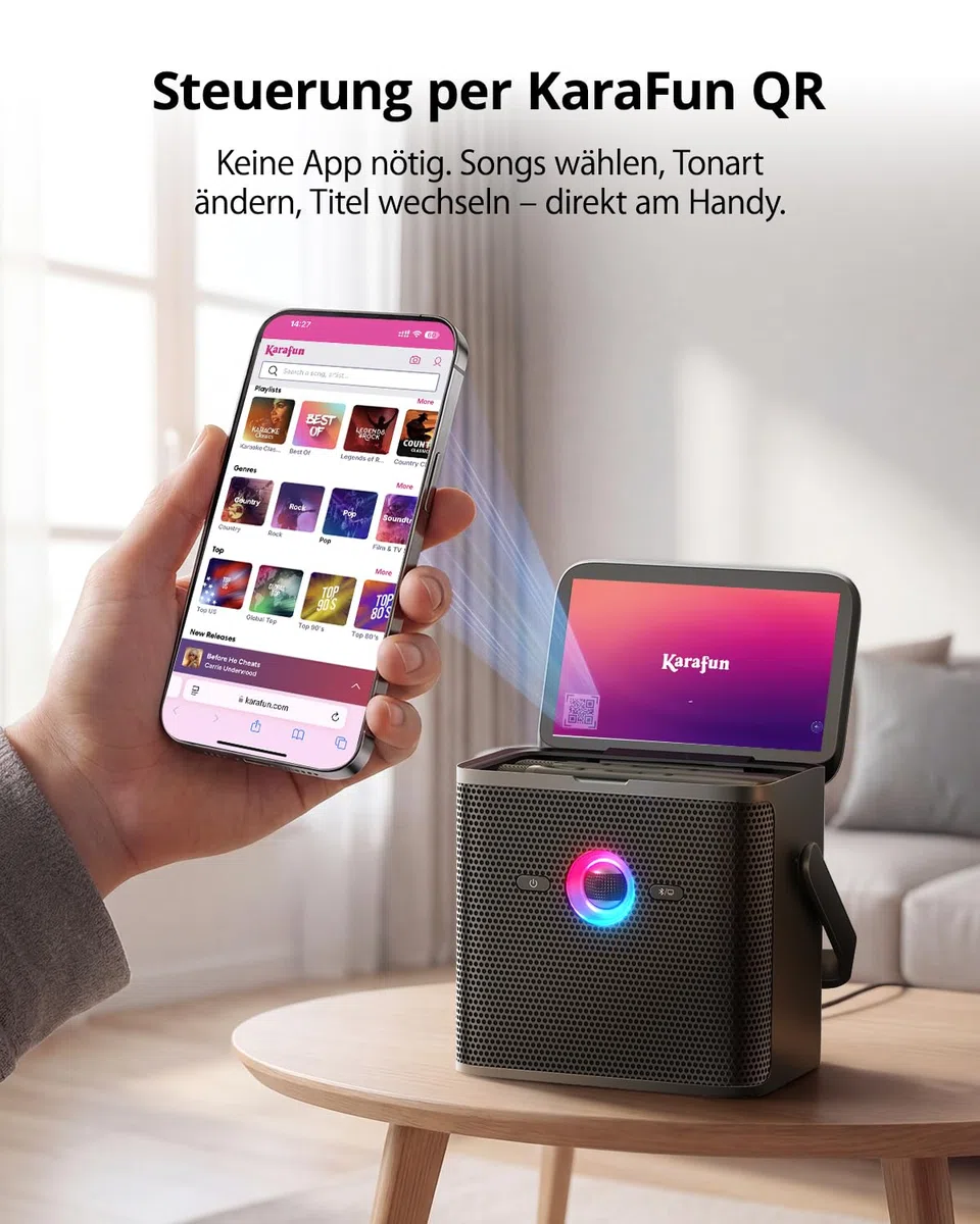 Ikarao Karaoke-Maschine für Erwachsene Kinder, mit Songtext-Display, WiFi-Verbindung zu YouTube & Karaoke-App, 2 EQ Autotune drahtlose Mikrofone, tragbares PA-System für Zuhause, Familie, Party