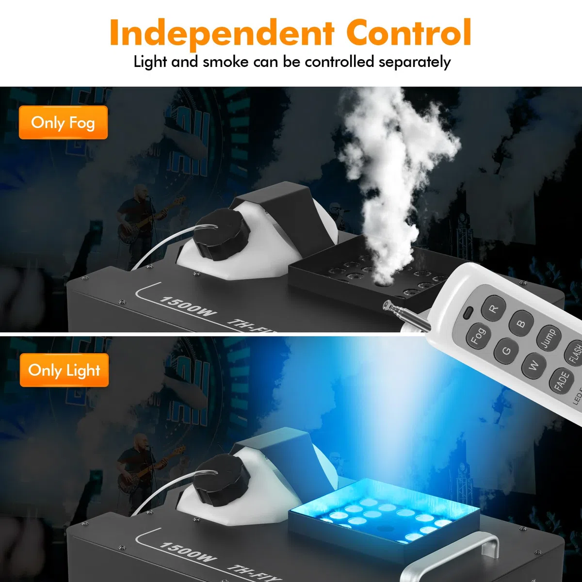 Nebelmaschine mit 24 LED 3 in1 RGB, 1500W Rauchmaschinen Effektmaschine Unterstützt DMX & Funkfernbedienung Passend für DJ Disco Party, Halloween, Hochzeiten & Bühnenauftritte - 1 Stück