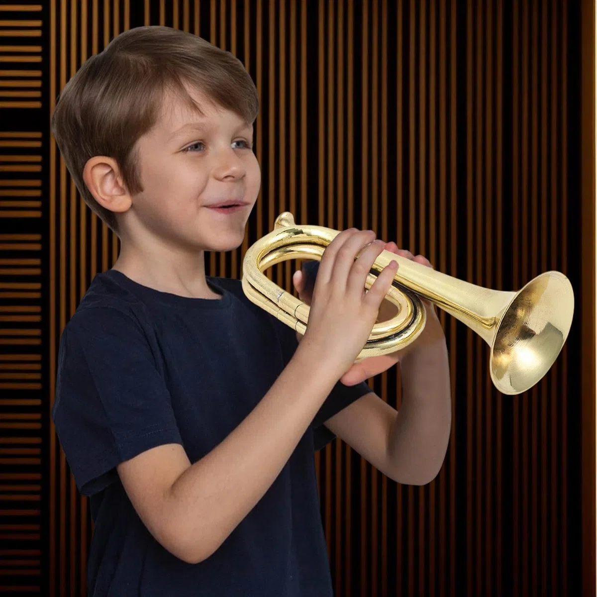 Gold Plated Bugle, Pocket Trumpet, Brass Instruments Trumpet, Toy Trumpet Gold, Toy Brass Trumpet Gold-Plated Pocket Trumpet for Festivals, Orchestra Performances, and Beginner Musicians