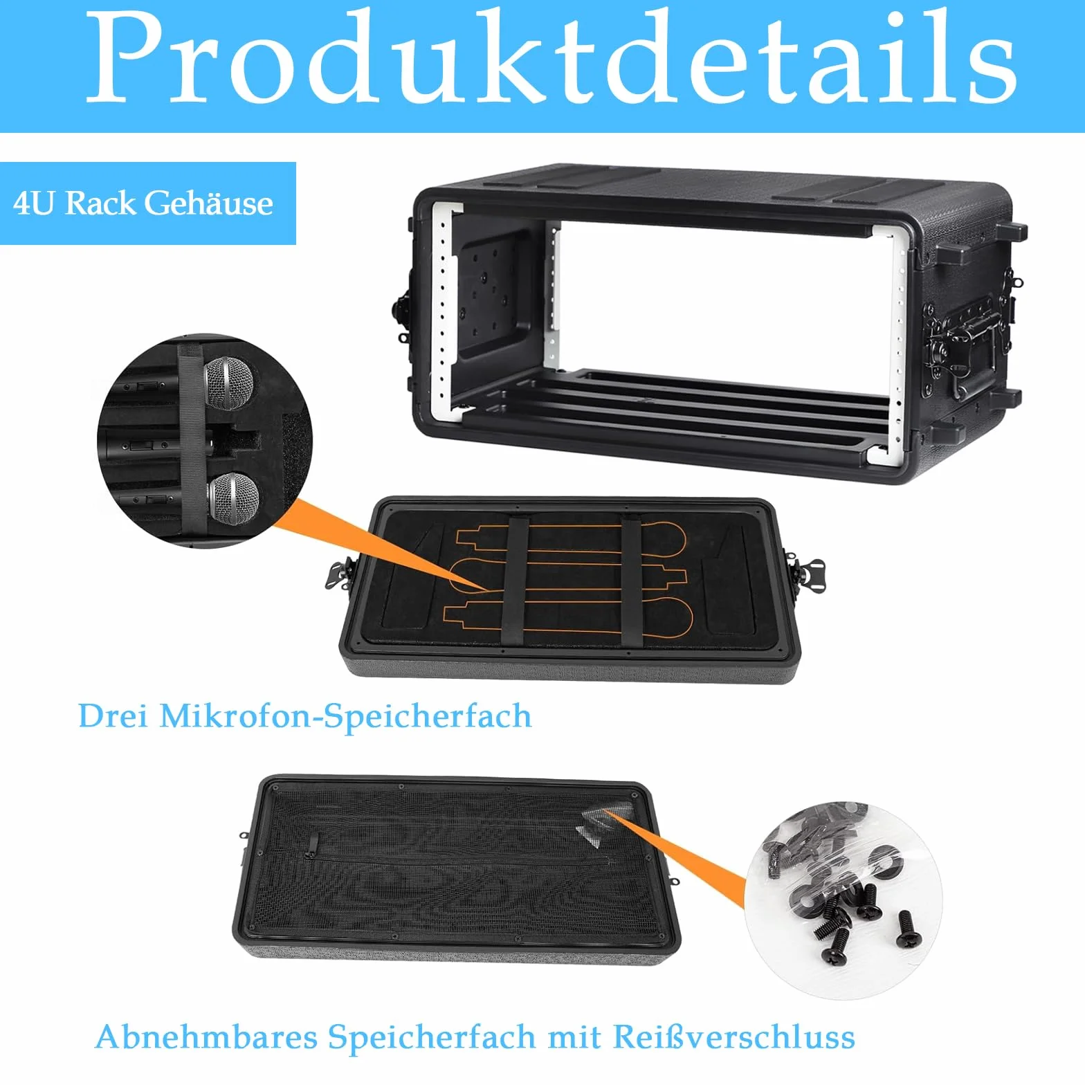 4U-Rack-Koffer, flach, 16 Zoll tief, 19 Zoll Rackmount-Flight-Road-Reisekoffer, wasserdichter Schutzkoffer mit Schaumstoffeinlage