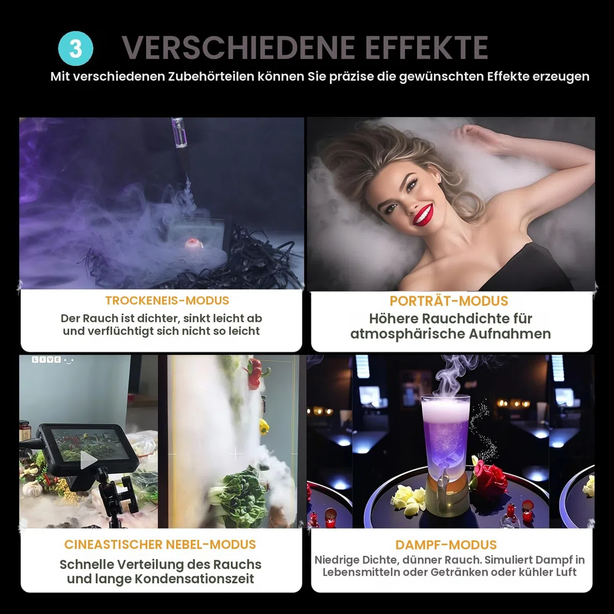 Tragbare Nebelmaschine, batteriebetriebene Nebelmaschine mit kabelloser Fernbedienung für DJ Party Disco Wedding Halloween, Geschenk (Schwarz dünn)