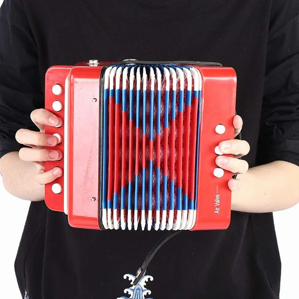 Mini Akkordeon Spielzeug, 7 Tasten Musikinstrument für Kinder, Rotes Lern-Akkordeon für Kleinkinder und Anfänger