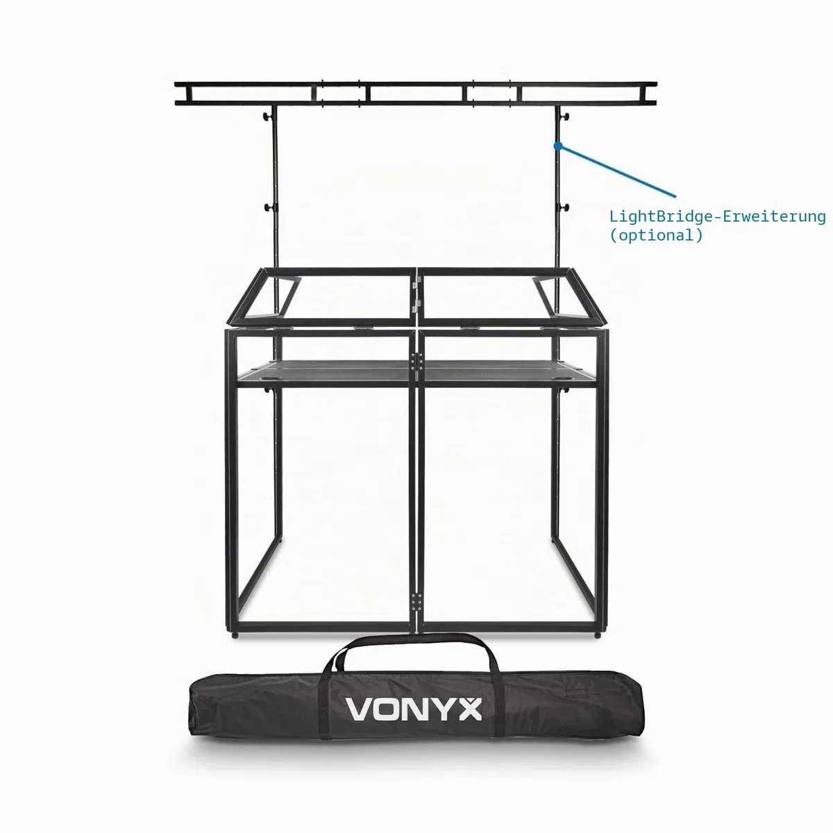 Vonyx DB3 DJ Pult, großer mobiler DJ Tisch klappbar, 146 x 73 x 132 cm, inklusive Tragetasche und weißer und schwarzer Husse DJ Booth, faltbar DJ Equipment, DJ Table, DJ Stand mit Husse