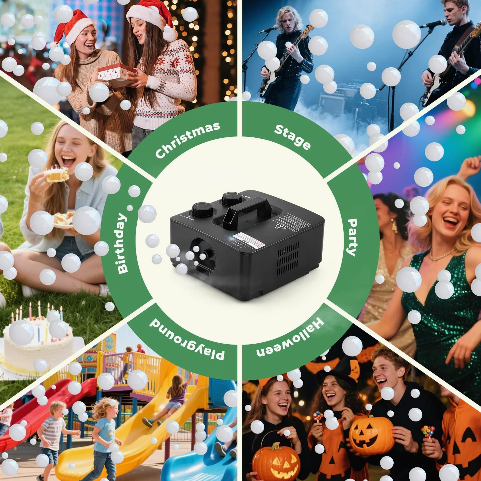 Nebelblasenmaschine Rauchmaschine mit Blasen, 400 W automatischer Seifenblasenmacher, Blasen/Nebelblasen, Zwei Modi für Party, Bühne, Hochzeit, Halloween, Weihnachten