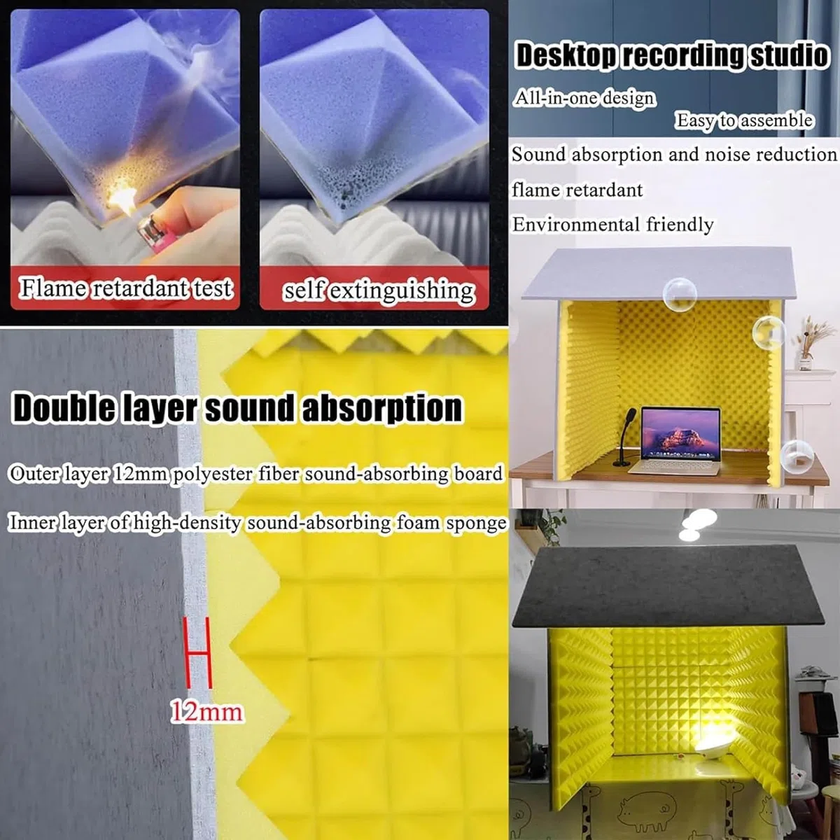 Tragbare Schalldichte Kabine, Aufnahmekabine, Aufnahmekabine Mit Mikrofonschutz, Hochdichter, Absorbierender Schaumstoff