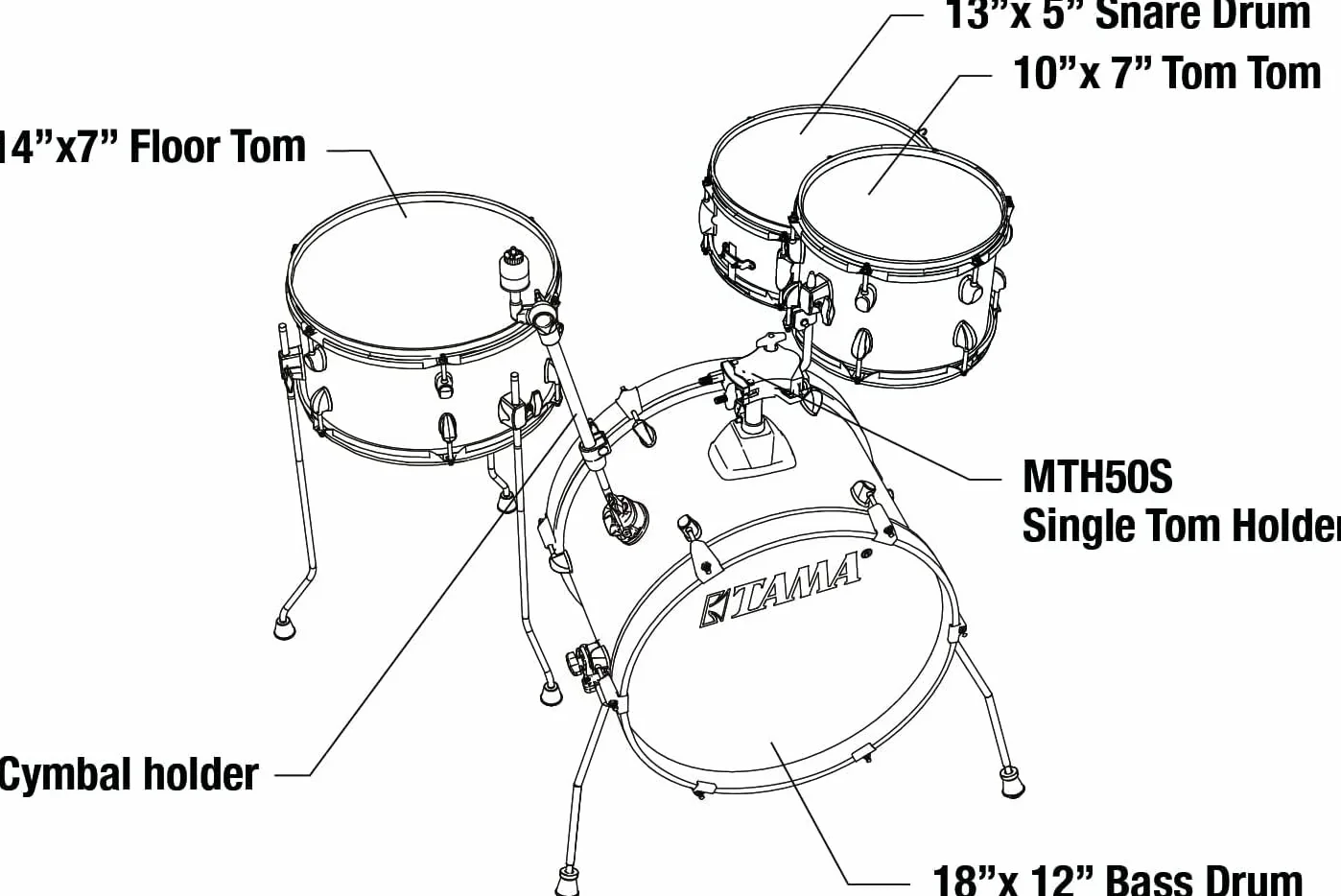 TAMA Club-JAM Shell Pack – Charcoal Mist (CCM) mit Hardware – 4-teiliges Komplett-Set mit 45,7 cm Bassdrum LJK48H4-CCM