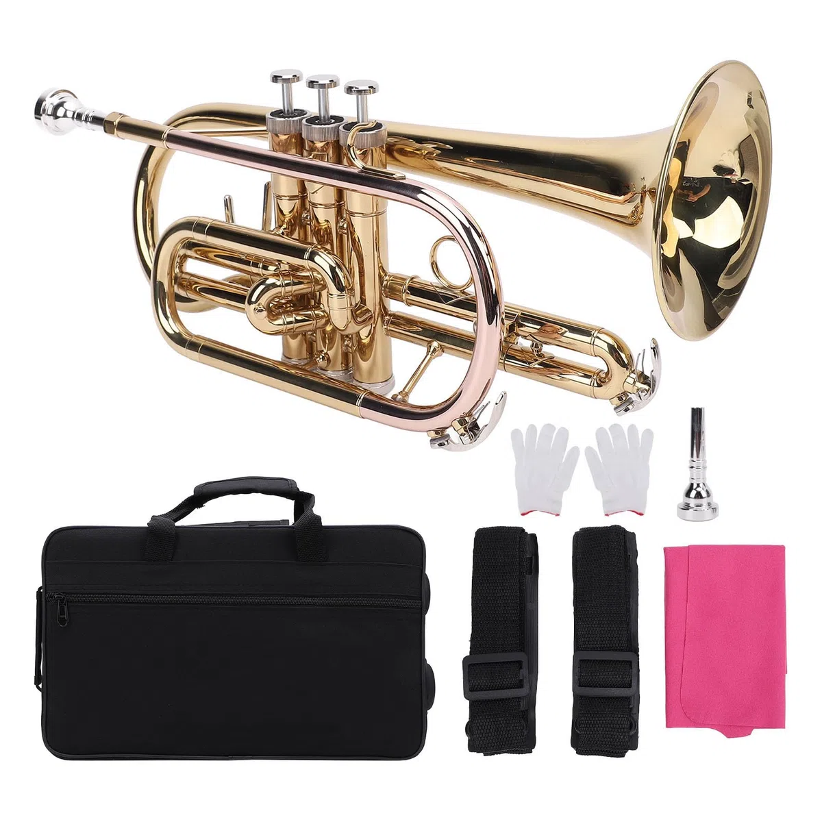 Sxhlseller Präzises B-Trompeten-Set mit Gold-Finish für Profis, Heller und Klarer Klang für Liebhaber von Orchesterinstrumenten