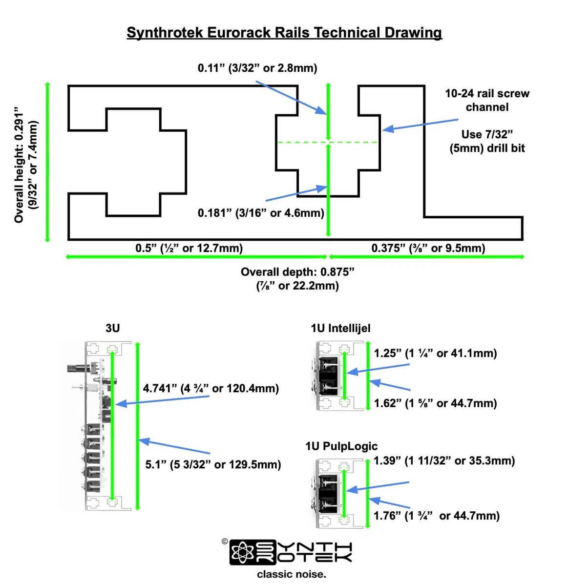 Eurorack Rails – 84hp, 50 x 3 mm Slide Muttern – Modular Fall Hardware