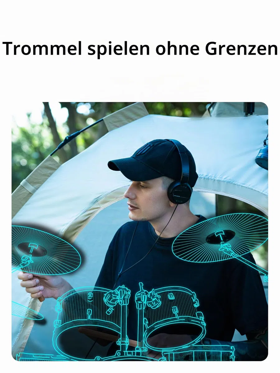 AEROBAND Elektronisches Schlagzeug PocketDrum2 MAX, Air Drum Sticks & Pedals & Bluetooth Adapter, Spielen Sie Schlagzeug überall und jederzeit, 8 Töne und USB Midi Teenager Erwachsener Schlagzeuger