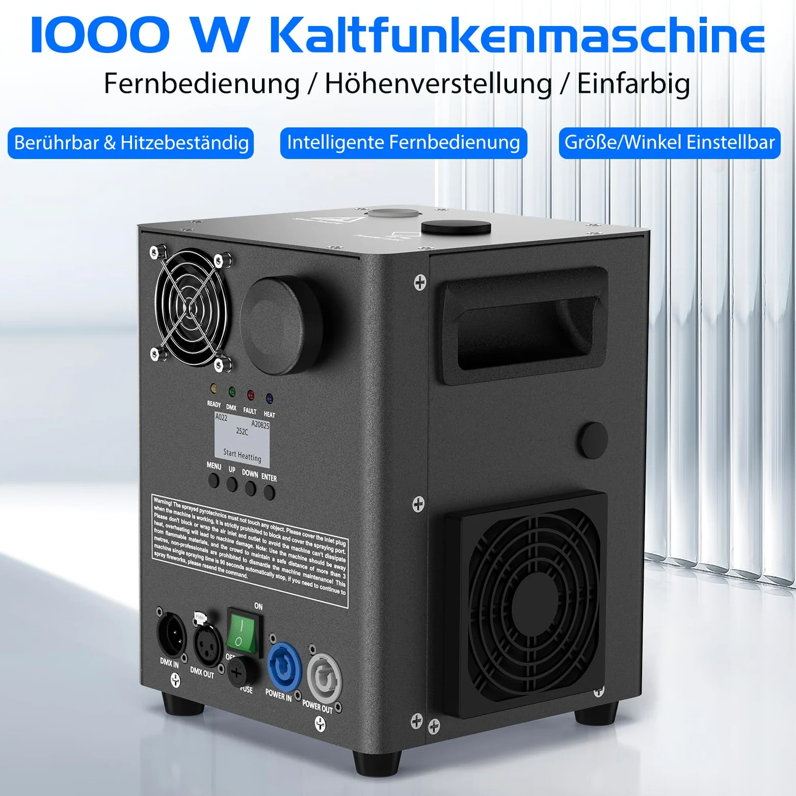 1000W Pyrotechnikmaschinen, 2 DMX Cold Spark Maschine mit Flightcase Widerstandsheizung für Partys, Weihnachten, DJ, Hochzeiten, Sportveranstaltungen