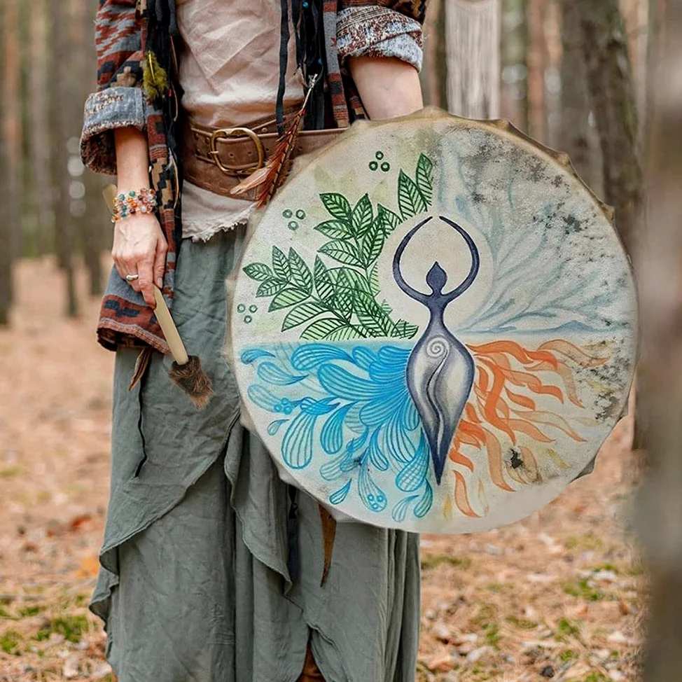 MAICOLA Schamanentrommel, Sibirische Trommel, Handgemachte Musik, spirituelle Bassdrum mit Drumstick spirituelle Musik, Klangheilung, Trommelreflexion und Meditation Erwachsene