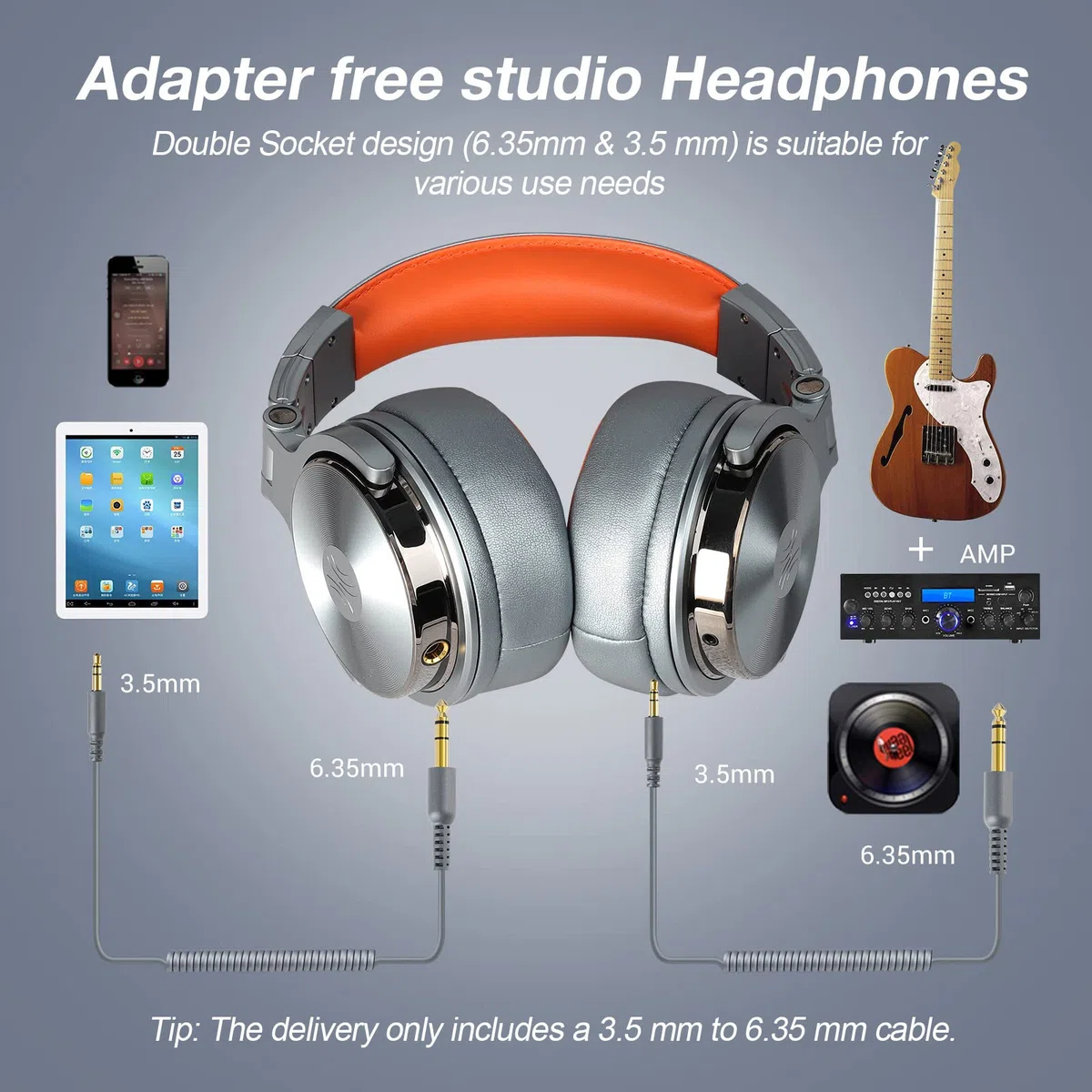 OneOdio Over Ear Kopfhörer mit Kabel, HiFi Studiokopfhörer mit Hi-Res, 50mm Treiber, Share-Port, Große Ohrmuscheln, 6,35 & 3,5mm Klinke, Geschlossene DJ Headphones für Podcast, Handy, PC (Pro 50)