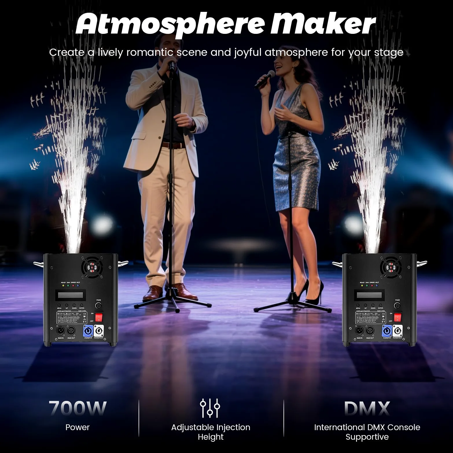 Professionelle Funkenmaschine mit DMX & Fernbedienung - 700W Kalte Funken (Cold Spark) für Bühne, Hochzeit & Party, Sicherer Pyrotechnik-Ersatz