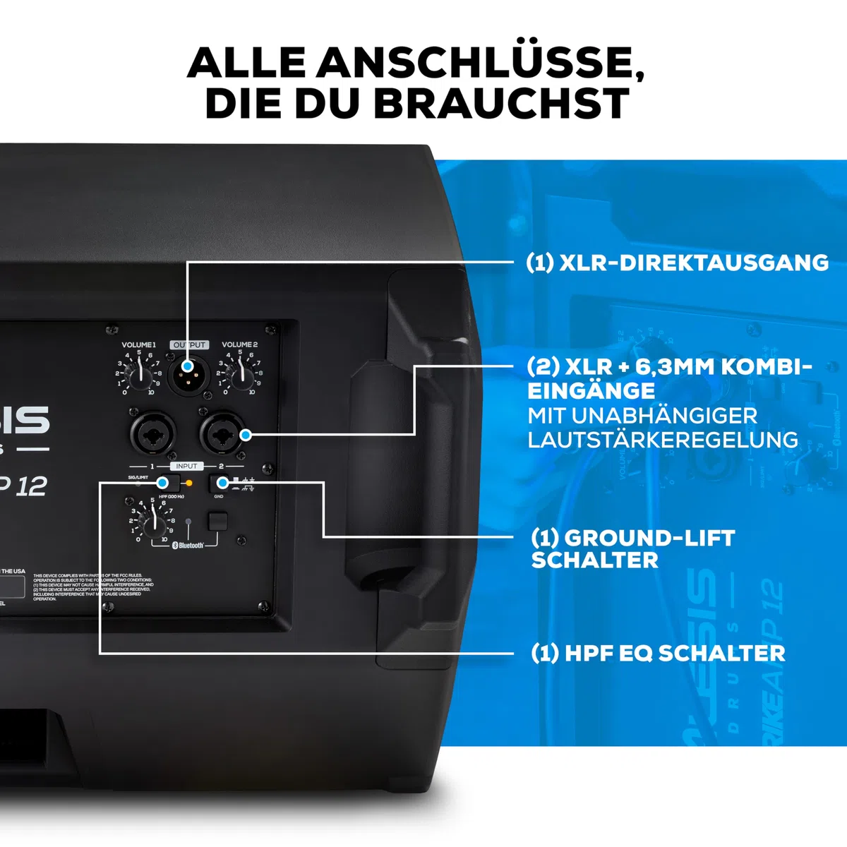 Alesis Strike Amp 12 MK2-2500W Drum Amp Lautsprecher für Elektronische Schlagzeug, mit Bluetooth, 12" Woofer, HPF EQ und Ground-Lift Schalter