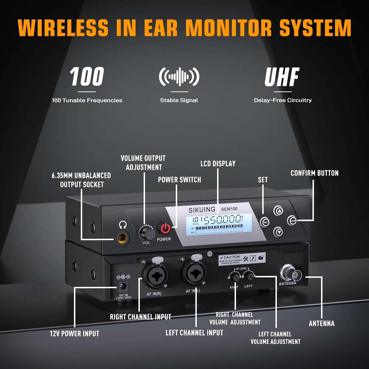 Drahtloses In-Ear-Monitor-System, professionelles IEM mit Taschensender und Ohrhörern, 100 wählbare UHF-Frequenzen,75m Reichweite, klarer Klang für Musiker, Sänger, Live-Bands,Studioeinsatz