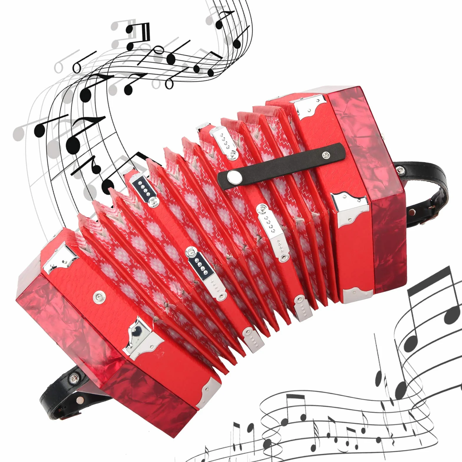 Ergonomisches Design Concertina Instrument Professionelle Akkordeon Concertina 3 Farben zur Verbesserung des Rhythmusgefühls für den Außenbereich(red)