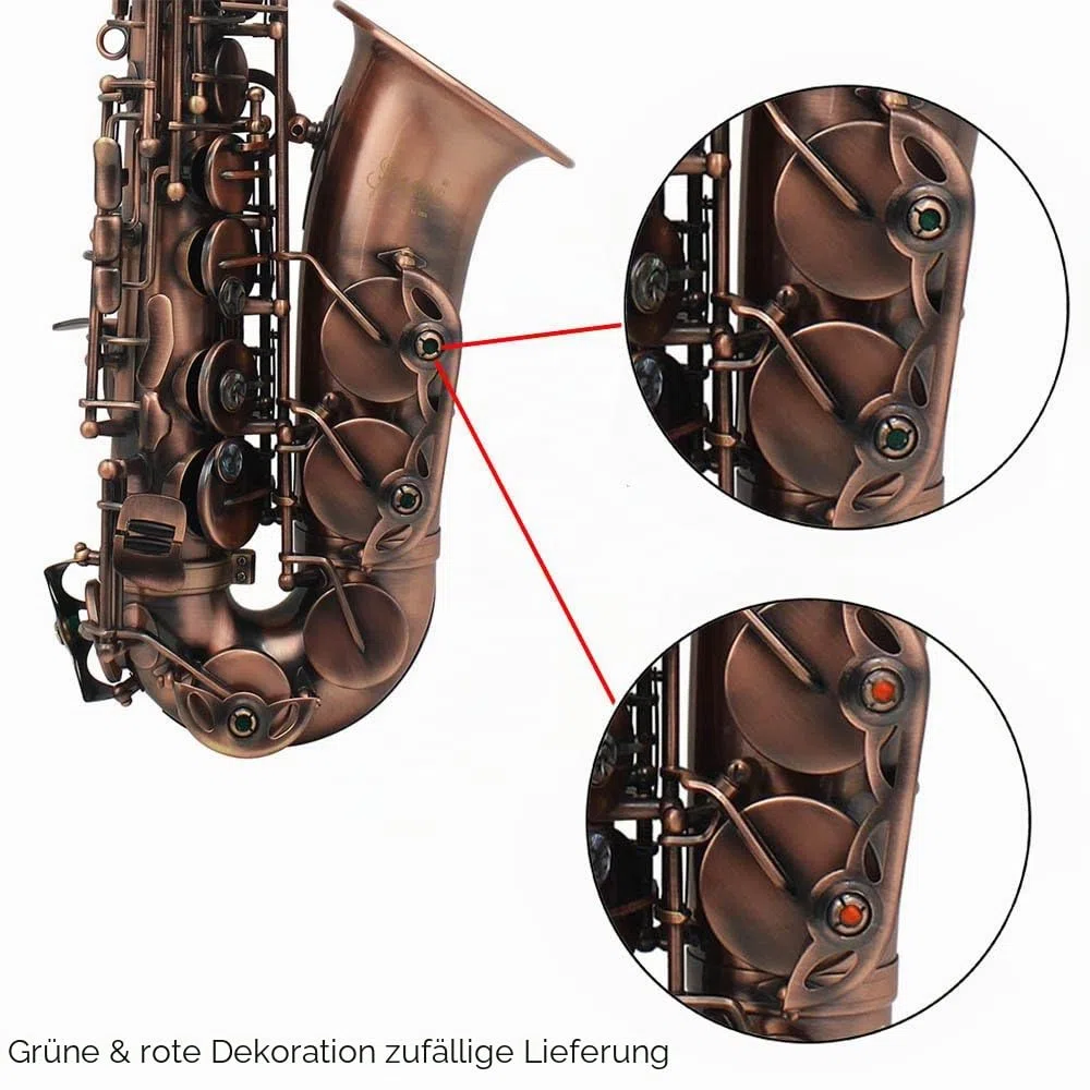 Btuty Eb E-flat Altsaxophon Rot-Bronze Sax Abalone-Muschel-Tasten Schnitzereimuster mit Koffer Handschuhe Reinigungstuch Riemen Bürste