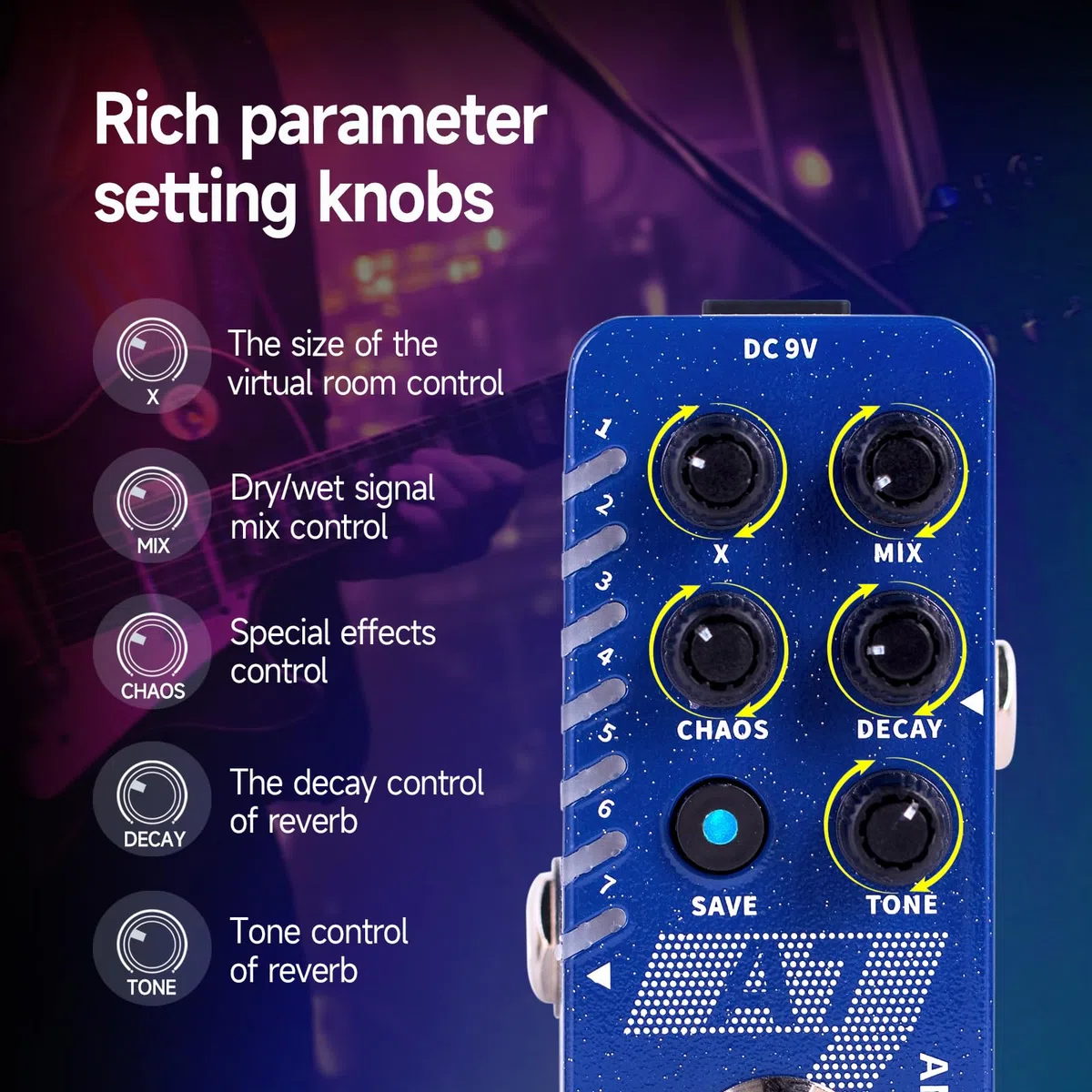 MOOER A7 Reverb Guitar Pedal Ambiance Vielseitig mit 7 Diffrevent Rever Effekten und Save Setting Funktion, INFINITE Trail Funktion, Unterstützt Buffer Bypass oder True Bypass