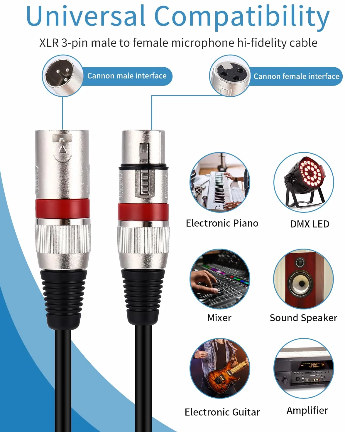 Xespis 6 Stück 5M XLR Kabel Premium Symmetrisches XLR Mikrofonkabel, Pin DMX Microphone Signal Cable Connection Cable Stecker auf Buchse DMX Mikrofonkabel für Studioaufnahmen und Live-Produktion