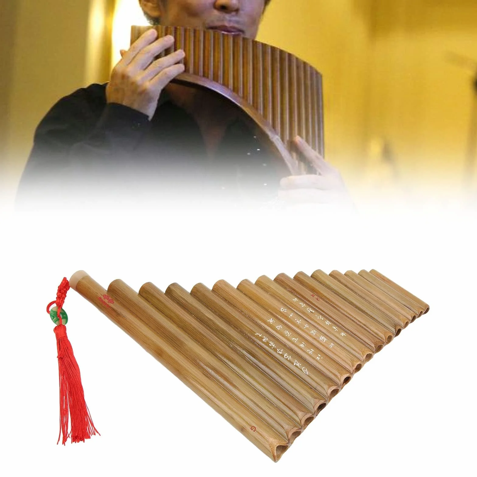 Pan Flute Panflöte 15 Pipes G Key Panflute Chinesisches traditionelles Musikinstrument Panpipes Woodwind Instrument for Beginners(Left Hand)