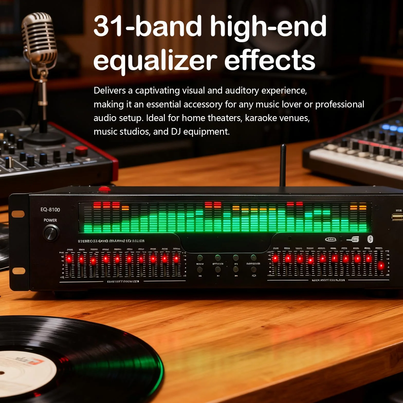 Equalizer, 31-Band Stereo Graphic Equalizer Professioneller Spectrum Analyzer Soundprozessor Soundsystem Rauschunterdrückung Klangoptimierung für Musikdarbietungen Aufnahmestudio