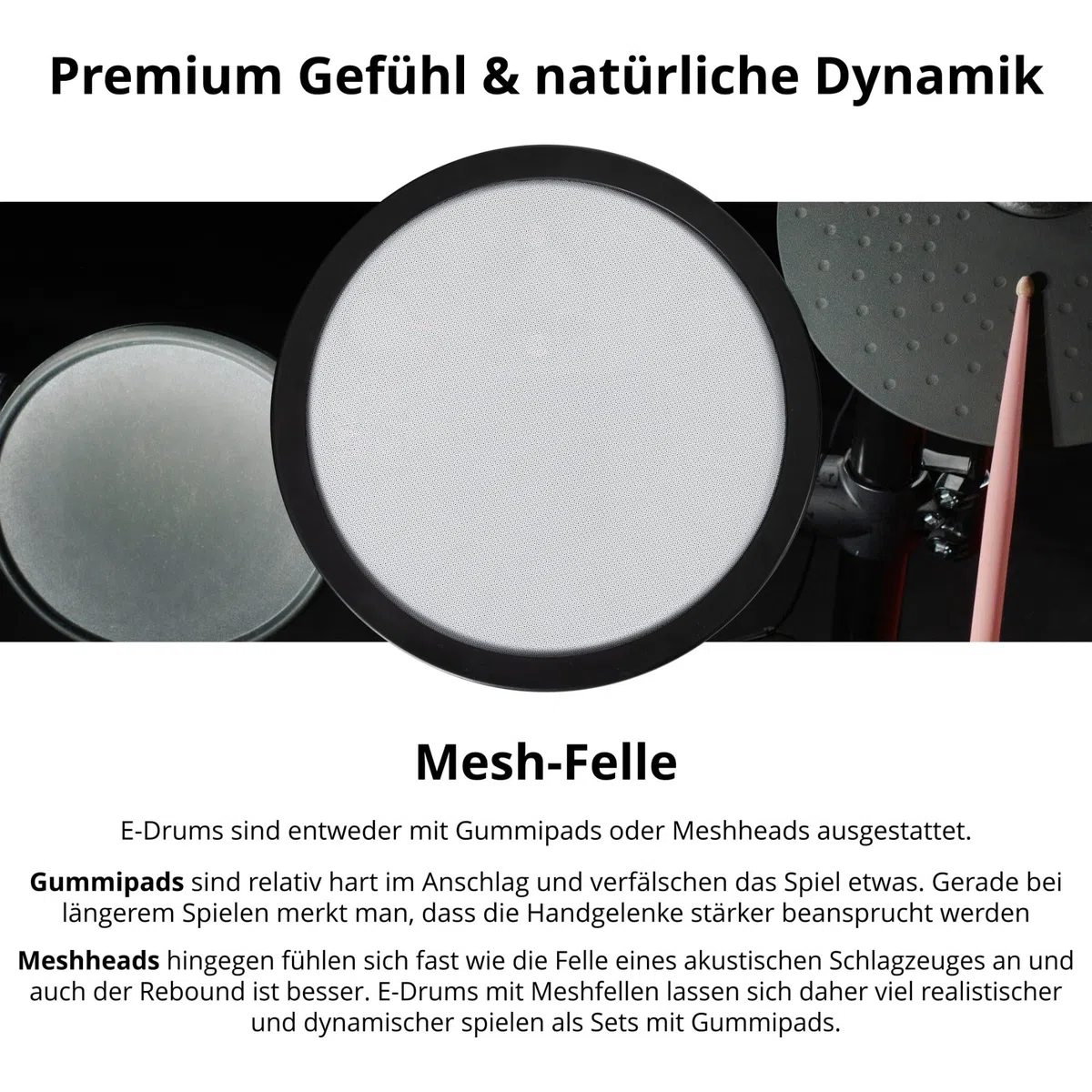 XDrum DD-250P E-Drum Kit - Elektronisches Schlagzeug mit Mesh Head- und Becken Pads, Kick-Pedal mit Pad, HiHat-Controller - Integrierter Bluetooth-Empfänger - Drumset inkl. Stimmschlüssel & Sticks