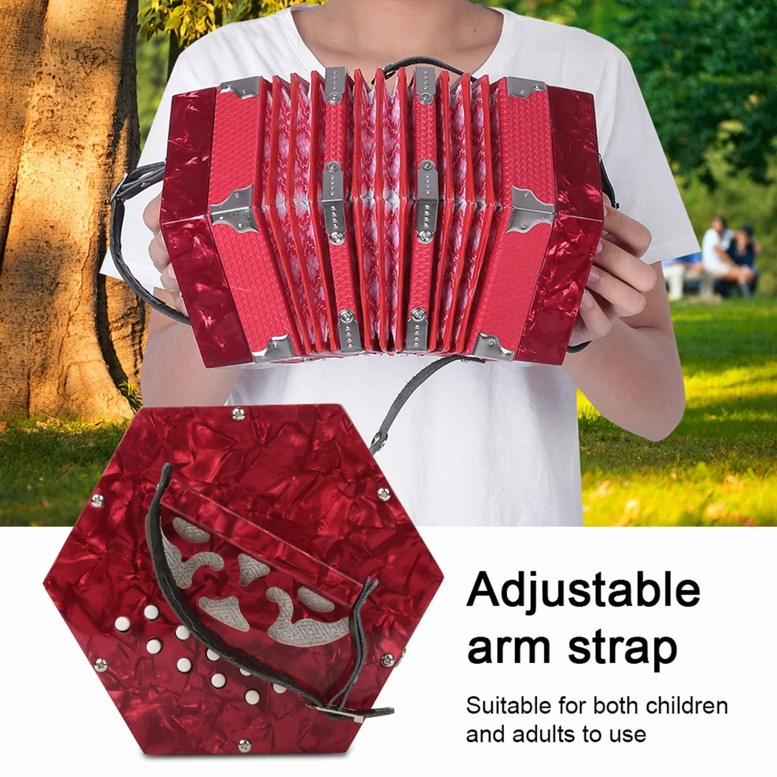 20-Tasten-Concertina Leicht und robust für Anfänger(Red)