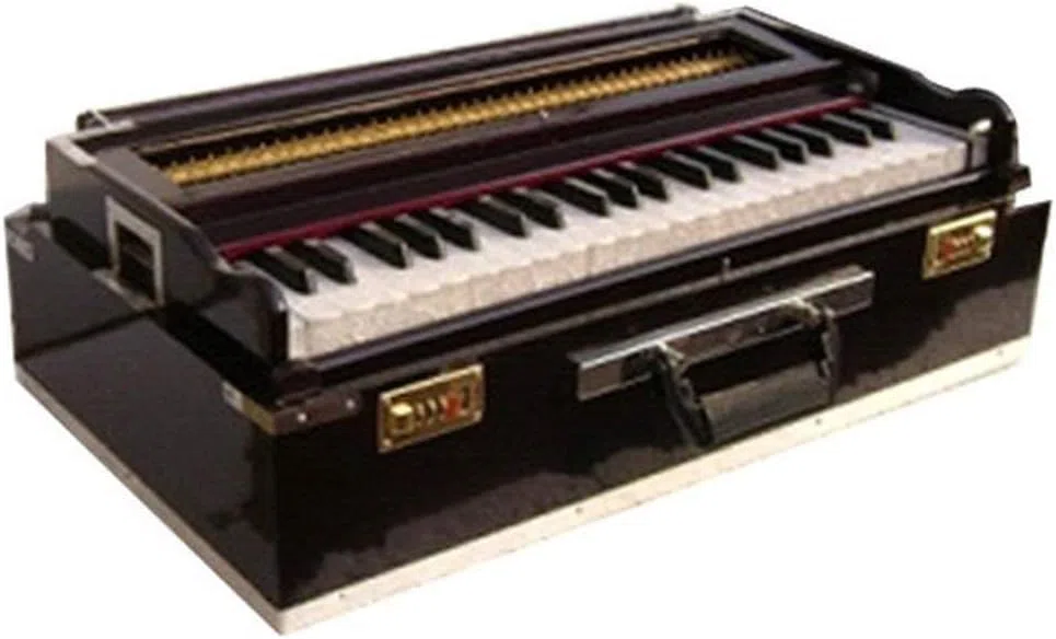 BINA Nr. 17 Deluxe-Harmonium, Edition 2024, 3 1/2 Oktaven, kariert und neu gestimmt von Aakrati Musicals, faltbar, spezielles Reeda, 9 Blendenstufen, Palisanderfarbe, indisches Keyboard