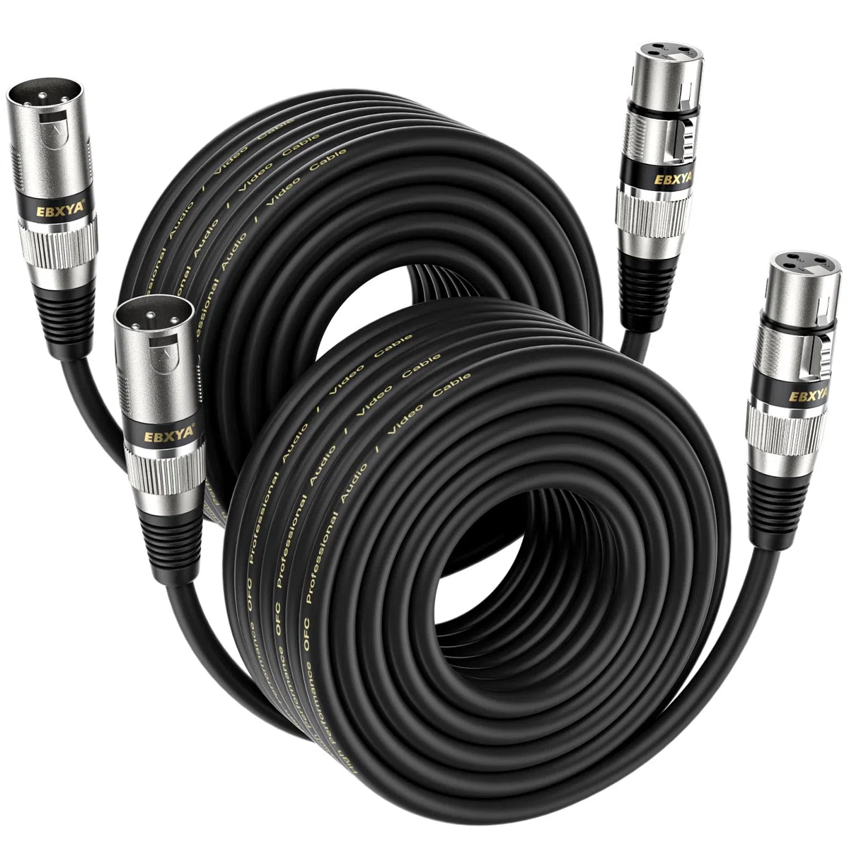 EBXYA XLR Kabel 15 M 2 Packungen Premium Symmetrisches DMX-Kabel mit 3-Poligem XLR-Stecker auf Buchse, Mikrofonkabel, Schwarz
