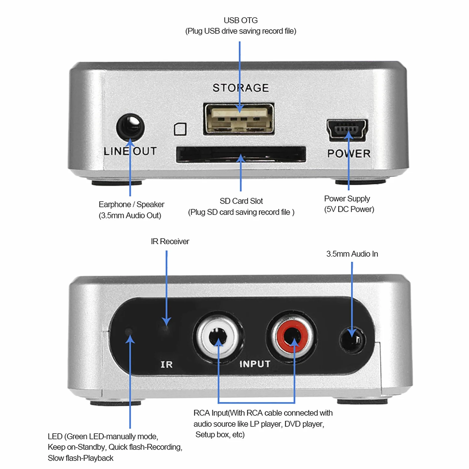 Audioaufnahmekassette, CD-MP3-Recorder-Konverter, Kompakter Musikdigitalisierer mit Automatischer Songpartition, MP3-Konvertierung, Wiedergabe und Fernbedienung, Kompatibel mit