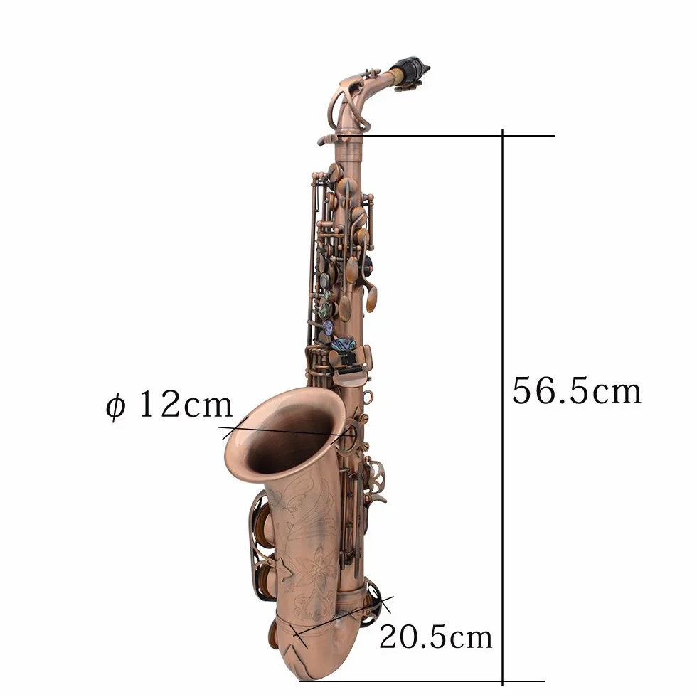 Btuty Eb E-flat Altsaxophon Rot-Bronze Sax Abalone-Muschel-Tasten Schnitzereimuster mit Koffer Handschuhe Reinigungstuch Riemen Bürste