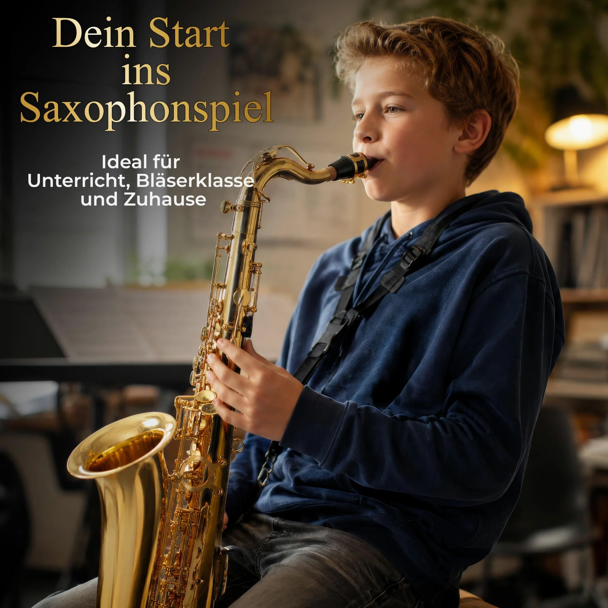 Classic Cantabile Youngstar AS-420 Kinder-Altsaxophon, Eb, Lackiert | Eb-Stimmung, kindgerechte Mechanik, gebogener S-Bogen, Messing, Leichtkoffer mit Rucksackgurten