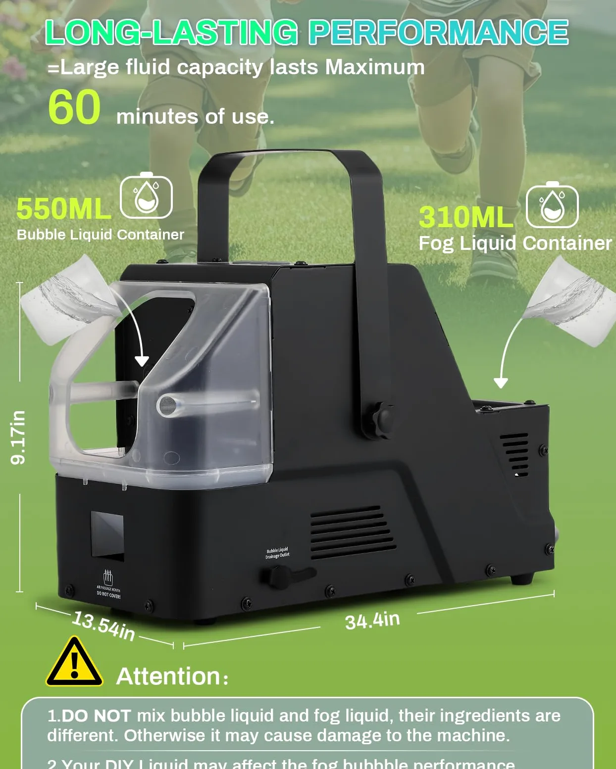 Nebelblasenmaschine mit Fernbedienung, Rauchmaschine mit Blasen, 450 W, automatischer Seifenblasenmacher, Blasen/Nebelblasen/Nebel, drei Modi für Party, Bühne, Hochzeit, Halloween