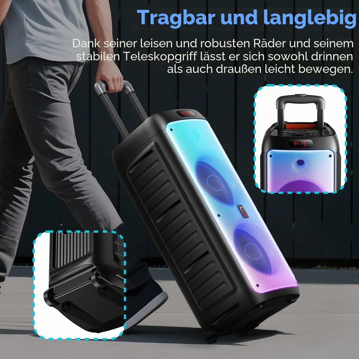 JYX Karaoke Maschine mit 2 Mikrofonen, LED Licht – Bluetooth 5.3, TF/USB/AUX/TWS/LIVE, Karaoke Box & PA Anlage für Party, Outdoor, Zuhause, Erwachsene, Perfekt für Gesang & Duette