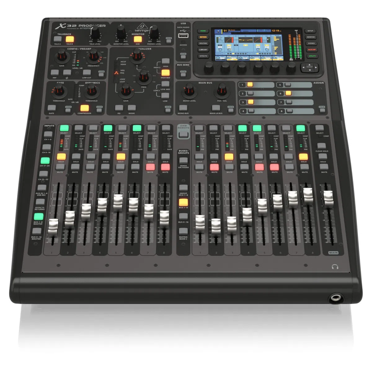 Behringer X32 PRODUCER 40-Kanal Digitalmischpult mit 16 Midas Preamps, 17 motorisierten Fadern, 32-Kanal Audio Interface und iPad/iPhone Fernsteuerung