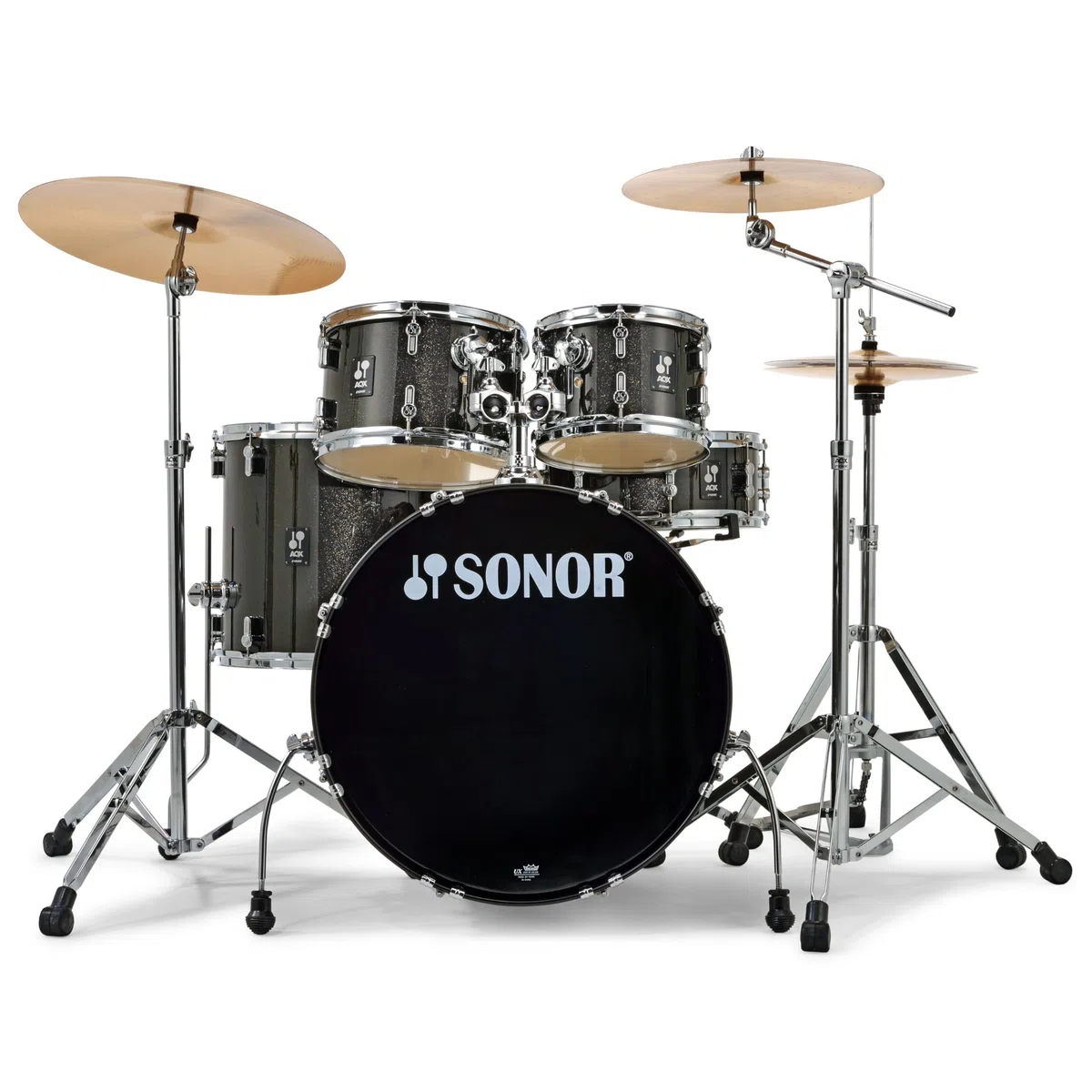 Sonor AQX Stage Komplettset, 22 Zoll BassDrum, Schwarz, Chrom Hardware, Inklusive Becken und Drumhocker
