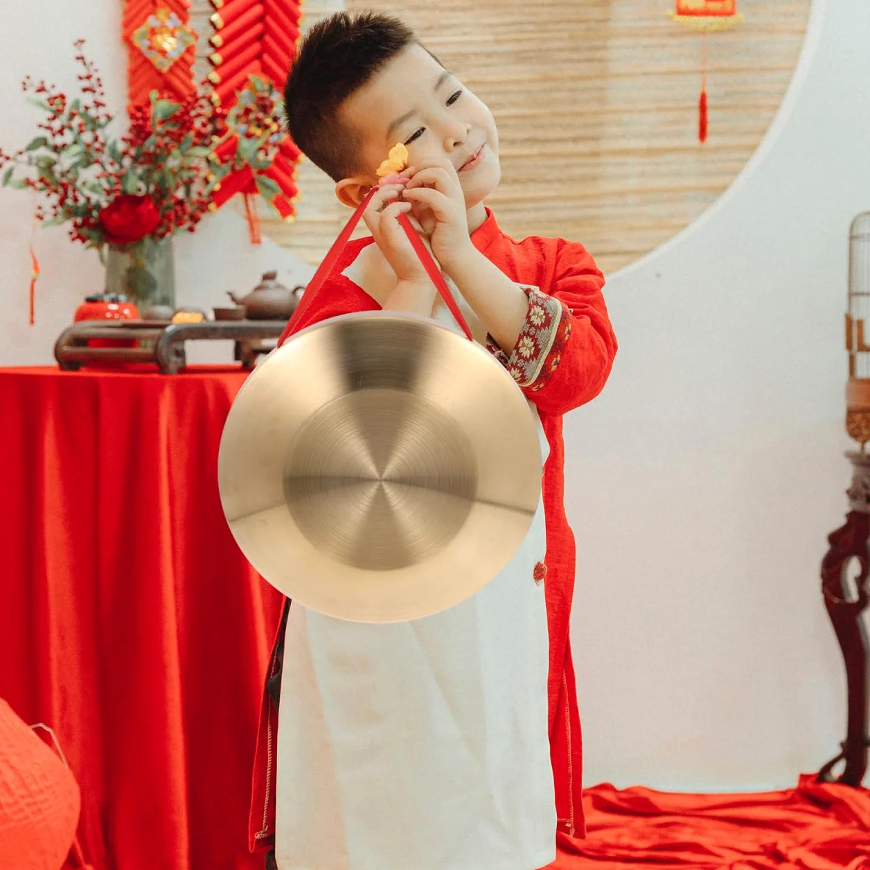 Gong mit Schlägel, Tam-Tam-Gong, traditionelles chinesisches Percussion-Instrument, Kupfer dekorativer Chau-Gong für Zuhause, Büro, 32 cm