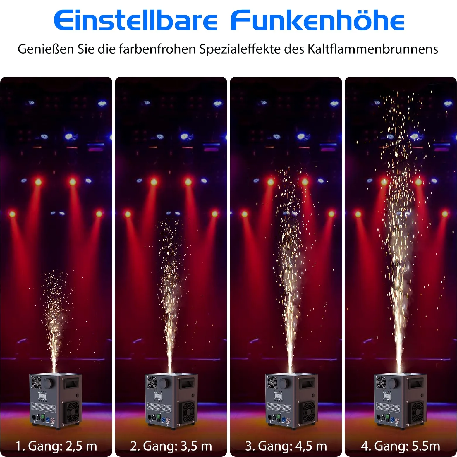 1000W Pyrotechnikmaschinen, 2 DMX Cold Spark Maschine mit Flightcase Widerstandsheizung für Partys, Weihnachten, DJ, Hochzeiten, Sportveranstaltungen