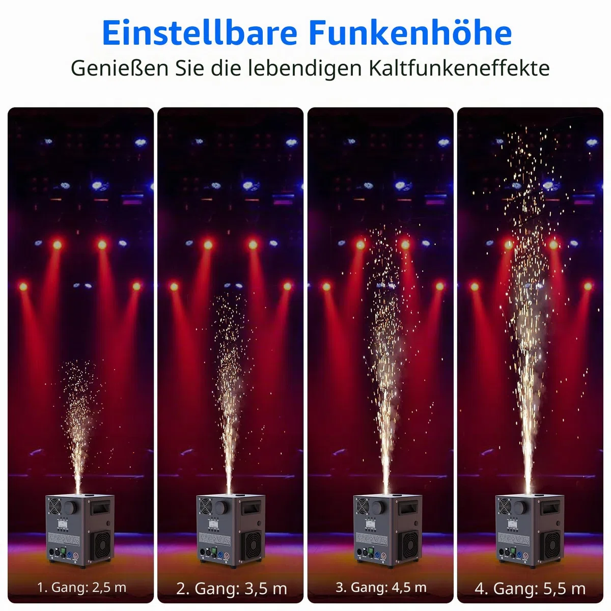 2 Stück mit Flightcase 1000W Schwarz Elektronisch Pyrotechnikmaschinen, Bühne Spezialeffekt Ausrüstung mit d-mx512 & Kabellose Fernbedienung Funkenmaschine für Hochzeit Party Konzert Weihnachten