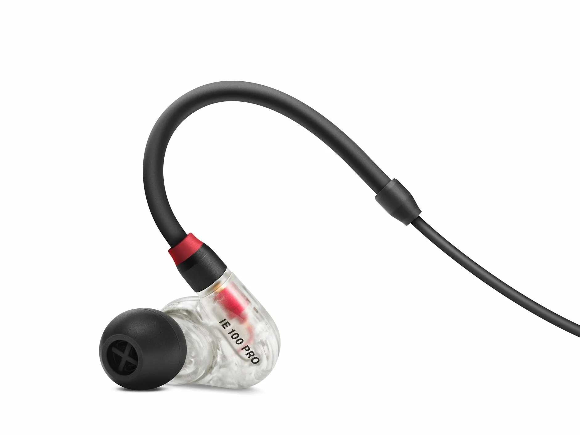 Sennheiser IE 100 PRO CLEAR Dynamische In-Ear-Hörer | Neuartiger 10mm-Breitbandwandler für Präzisen Monitoring-Sound | 1,3m Kabell und S/M/L-Silkon-Adapter Enhalten | Klar & Schwarz (508941)