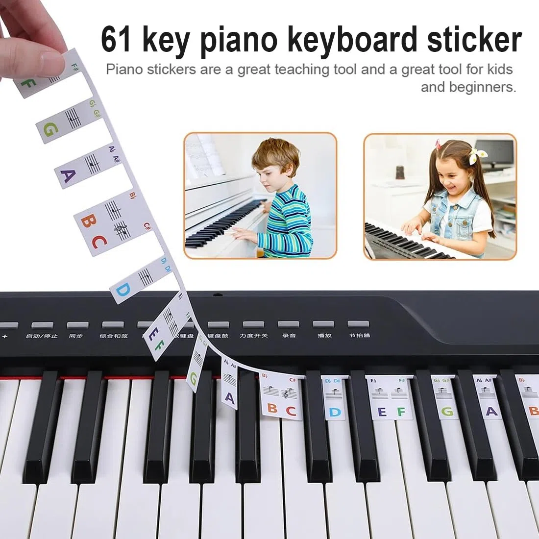Klavier Noten Aufleger, Abnehmbare Klavier Keyboard Noten 61 Tasten,Piano Keyboard, Keyboard anfänger, Non-Stick Silikon Klaviernoten Klaviertastenetiketten Overlay(Farbe)