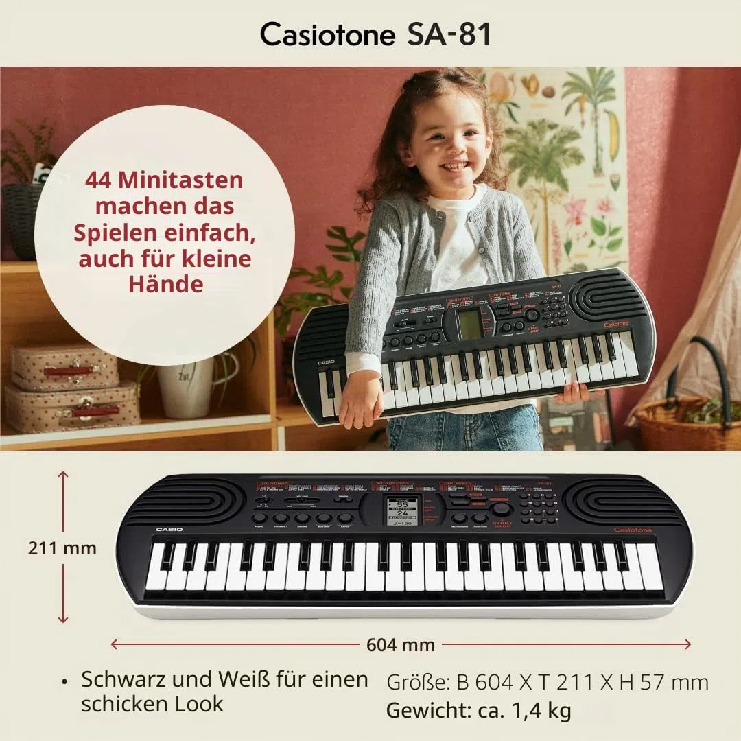 Casio SA-81 Mini-Keyboard mit 44 Mini-Tasten, schwarz