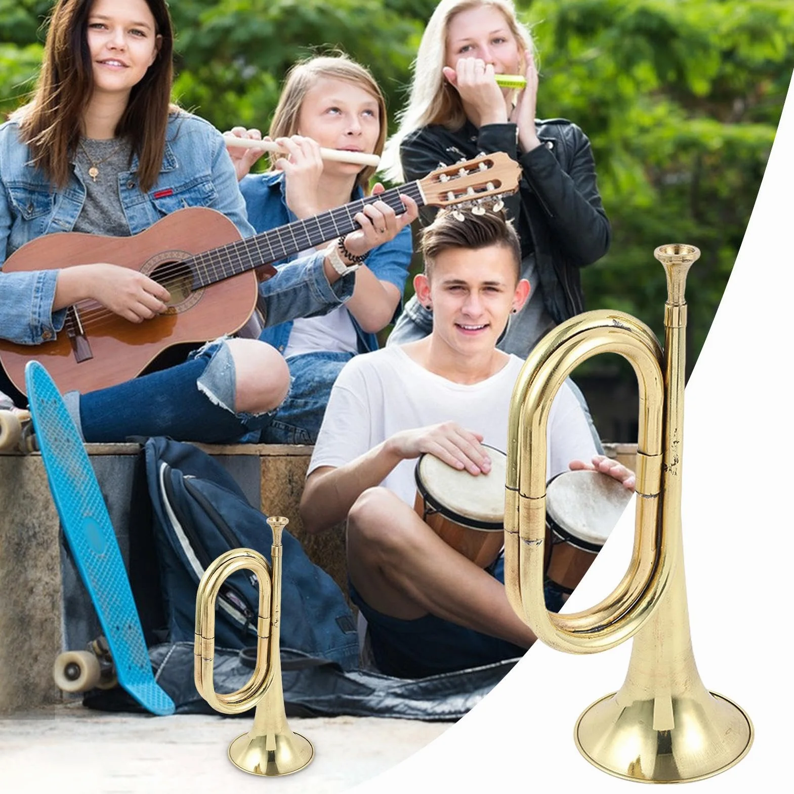Bugle Horn Trompete – Ruftrompete Kavallerie-Horn Kavalleriehorn | Unübertroffene Leistung Messing-Instrument mit Mundstück, S Jagdhorn Festival-Shows
