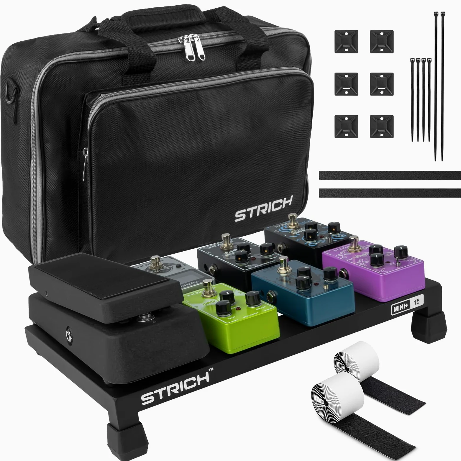 STRICH Gitarre Pedalboard aus Aluminiumlegierung 0,54 kg (superleicht) Effektpedalbrett 38 cm x 22 cm mit Tragetasche, MINI+ 15